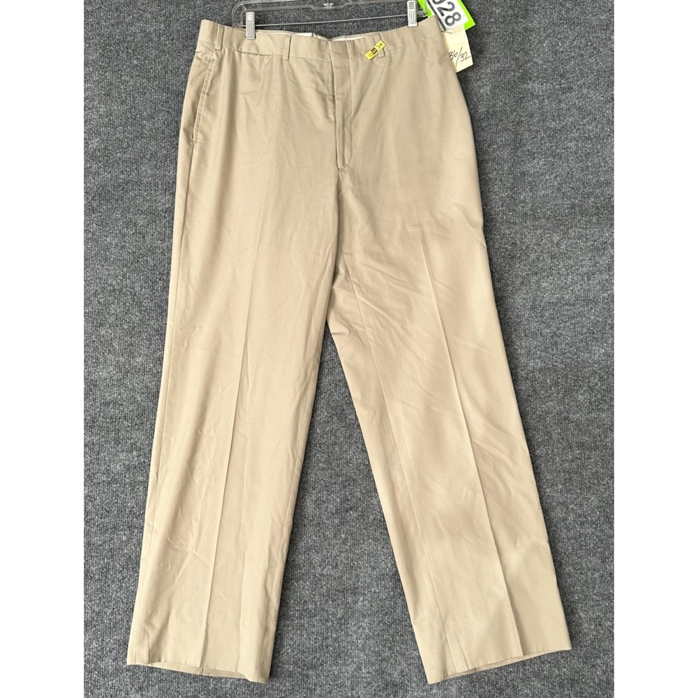 Mens Dress Pants 36x32 Khaki Flat Front Straight Leg Formal Business Career